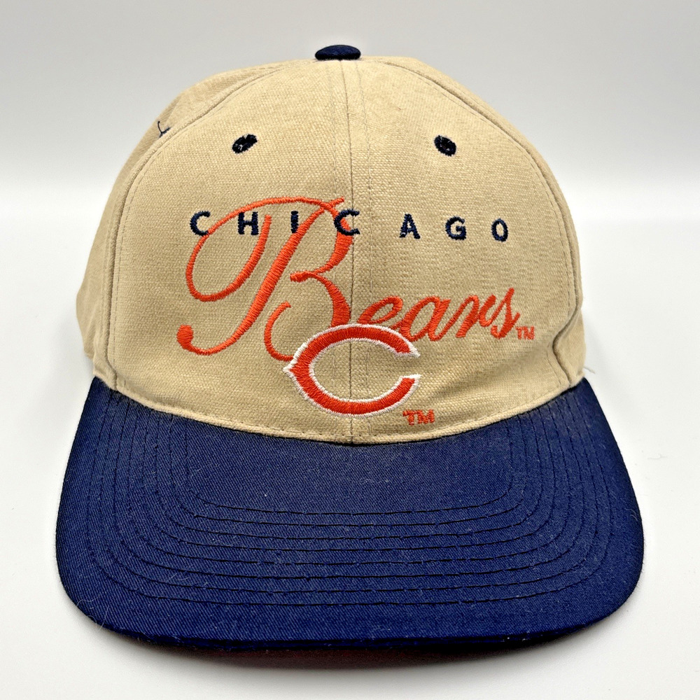 Vintage Chicago Bears Hat Cap Strap Back Blue Tan Drew Pearson NFL Football